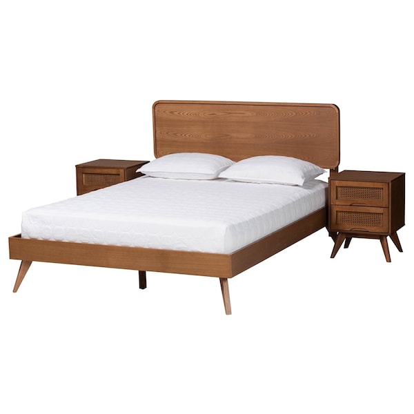 Baxton Studio Demeter Mid-Century Modern Walnut Brown Finished Wood Queen Size 3-Piece Bedroom Set 242-9408-9429-11298-11298-ZORO - main